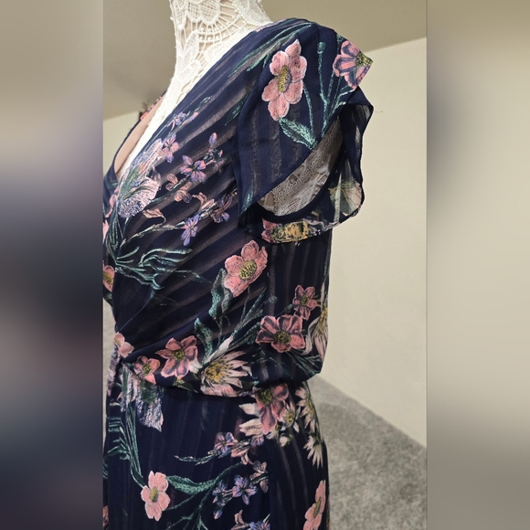 Kay Unger Ricarda Navy Floral Maxi Dress Sz 8 - Picture 6 of 15
